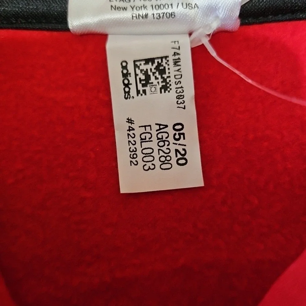 Adidas Track Jacket Boys Size 7 Red Black White Hoodie Full Zip Pocket Logo